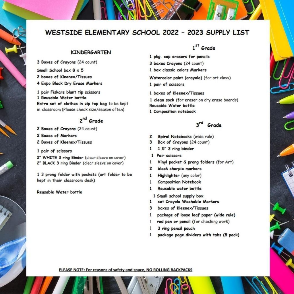 Westside School Supply list
